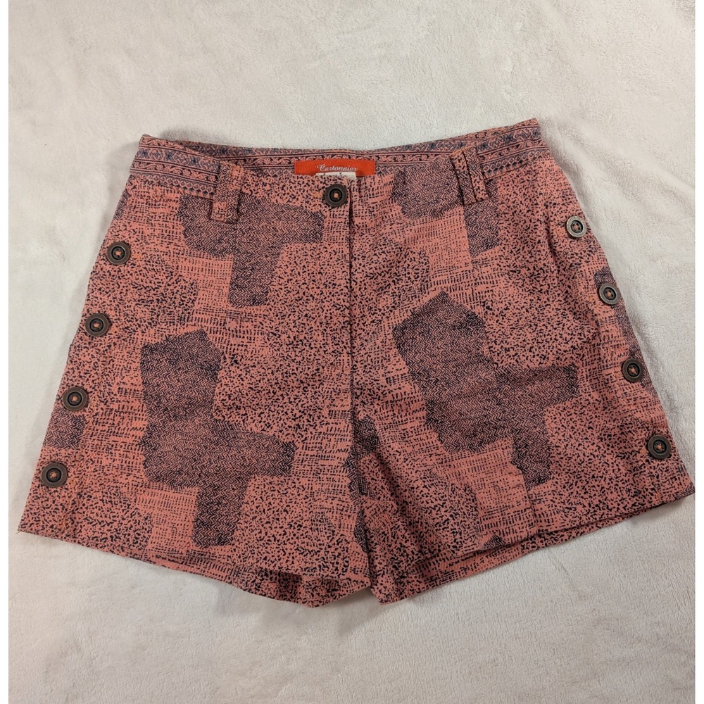 Cartonnier‎ Anthropologie Shorts Coral Pink Patterned Button Accent High Waist